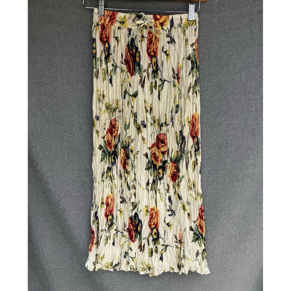 Herstyle Pull On Crinkle Floral Skirt Small Ivory Maxi Fairy Angelcore Cottage - Picture 1 of 6